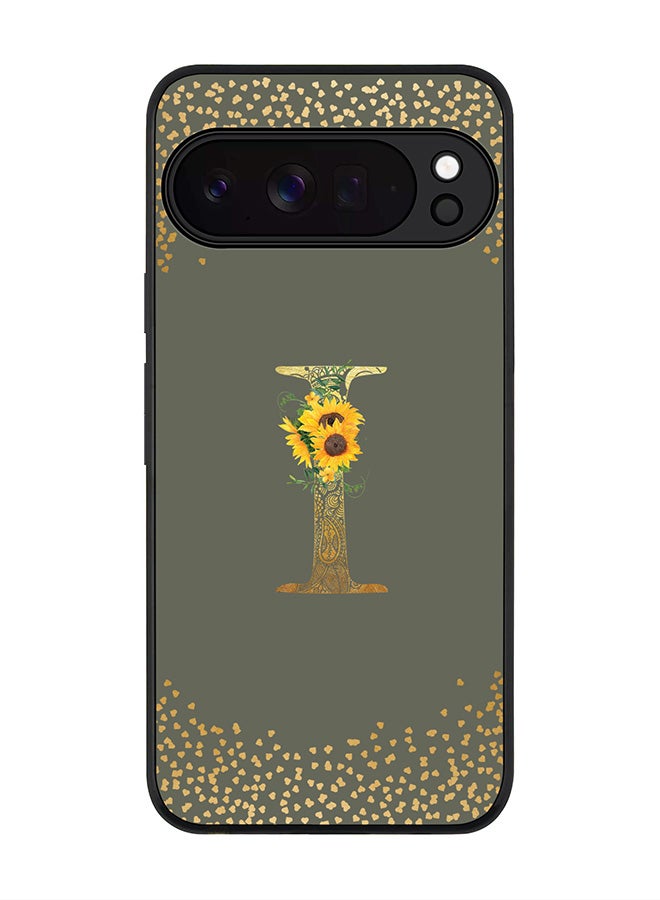 For Google Pixel 10 Pro Case,Slim fit Camera Protection, Shockproof Thin Phone cover  - Custom Floral Monogram - I  (Olive Green )